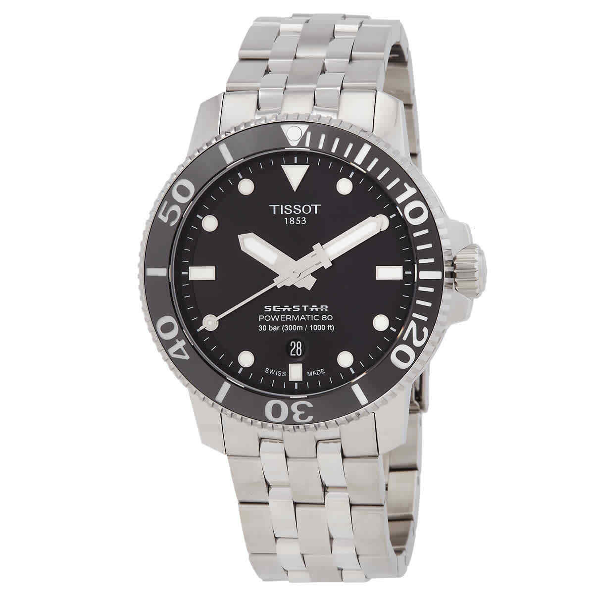 Мужские часы Tissot Seastar 1000 с автоматическим черным циферблатом T1204071105100