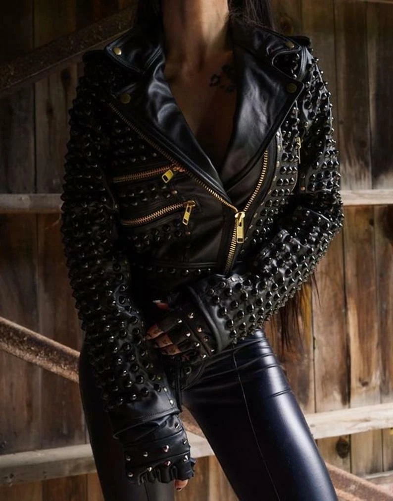 Studded Leather Bomber Jacket - Women - Ready-to-Wear