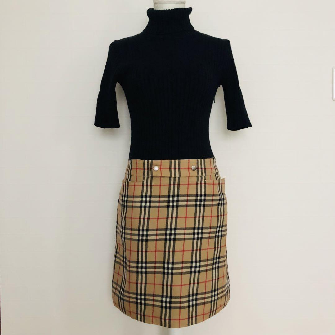 Burberry Blue Label Nova Check Turtle Neck Rib Knit Dress M Size
