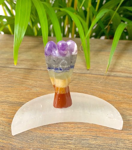 Chakra Angle On Selenite Moon Carving Gemstone Angel Protection Crystal Angel. - Picture 7 of 9