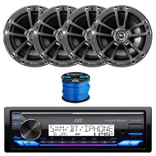 JVC Marine USB Bluetooth Radio, 4x 6.5" 225W Boat Audio Chrome Speakers w/Wire