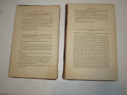 ACTS AND RESOLUTIONS THE LEGISLATIVE ASSEMBLY OF THE STATE OF OREGON (1870) Rare - Picture 2 of 8