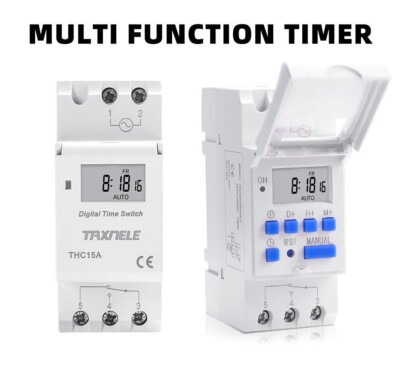 Digital Timer Switch 7-Day Programmable Relay Control 6A-30A Electronic THC15A