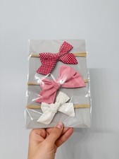 3 Cute Stretchy Headband Bows for Baby Toddler Girls New Handmade In USA