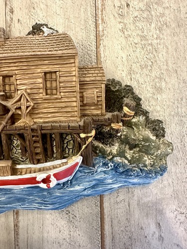 3D Resin Fisherman Town Relief Wall Art Fishing Boat Coastal Village Harbor - Picture 7 of 13