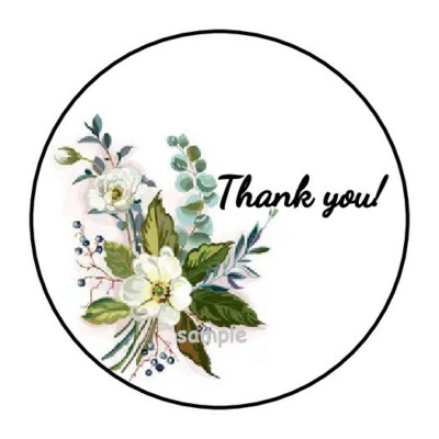 30 THANK YOU FLORAL ENVELOPE SEALS LABELS STICKERS 1.5'' ROUND EUCALYPTUS FOLIAGE