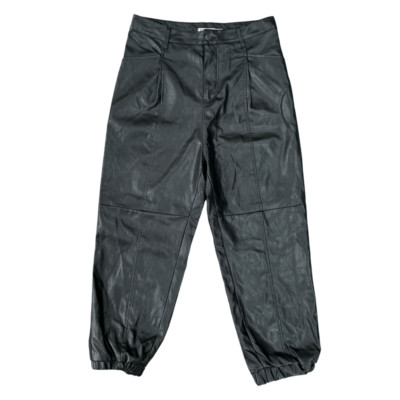 ZARA Traf Black Faux Leather High Waist Joggers size L