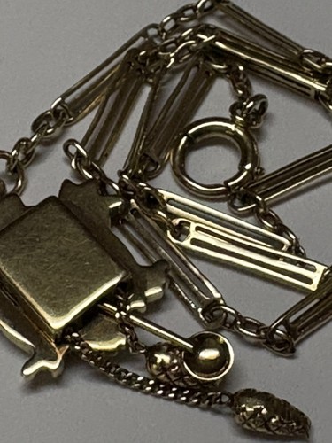MENS RETRO ANTIQUE 14K GOLD FANCY LINK POCKET WATCH CHAIN, CUCKOO CLOCK FOB - Picture 9 of 13