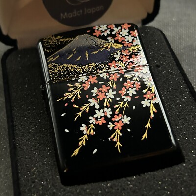 Zippo Mt. Fuji Sakura Makie Lacquer Gold Inside Unit Black Lighter