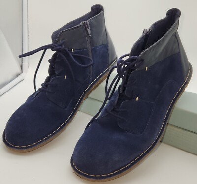 Clarks Desert Ankle Boots Women's Suede 10M Navy Blue Side Zipper Laces  60902765