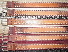 VTG Western C M Co Tooled Embossed Buckstitch Leather Belts 6 pc Size 20 NEW