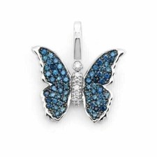 3 Ct Round Cut Blue Topaz Diamond Butterfly Pendant 14K White Gold Plated Silver