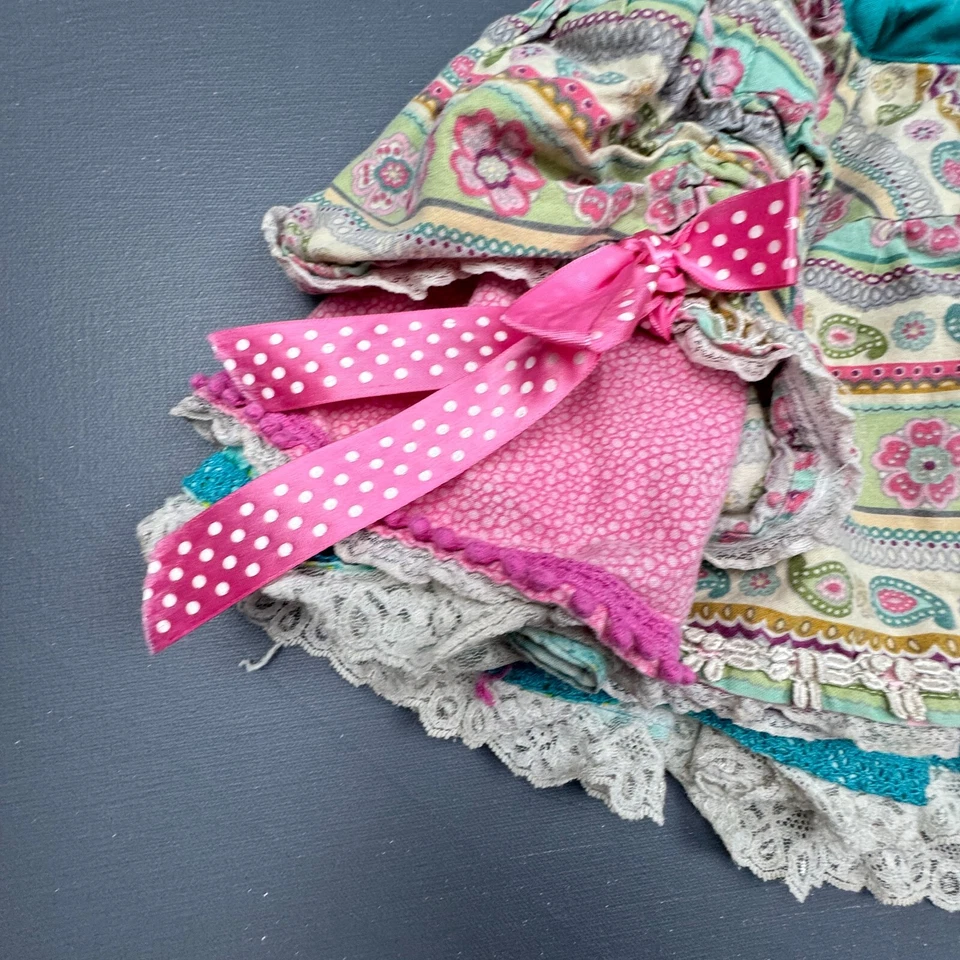 Girls Boho Ruffle Skirt 3T 4T Multicolor Layered Lace Trim Bow Festival Twirl - Image 2 of 4