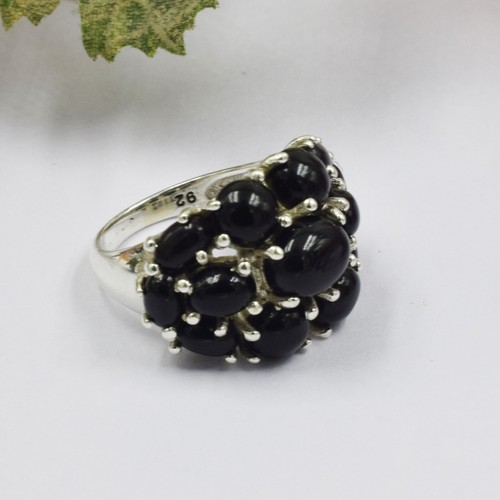 Genuine Black Onyx Gemstone Cluster Ring Sterling 925 Silver Promise Jewelry NEW - Picture 4 of 6