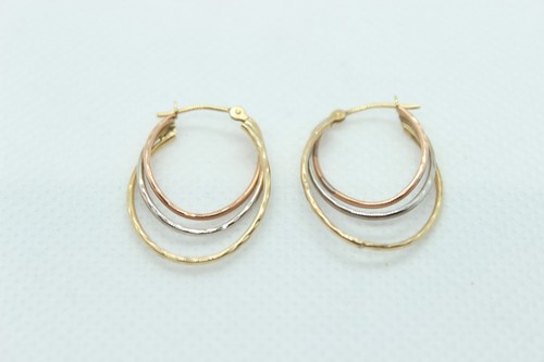 Elegant 14k Tri Color Hoop Earrings .85 gram 585 Polished Gold Rose Yellow White
