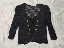 Chloe K Women's Jacket Medium Black Lace W/ Gold Button Whimsigoth Dark Romantic