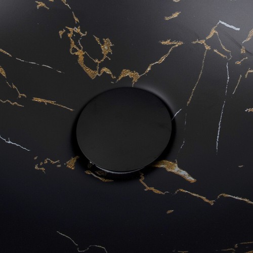 Black Marbling Bathroom Vessel Sinks Oval Ceramic Basin Bowl Combos Faucet Drain - Bild 10 von 12