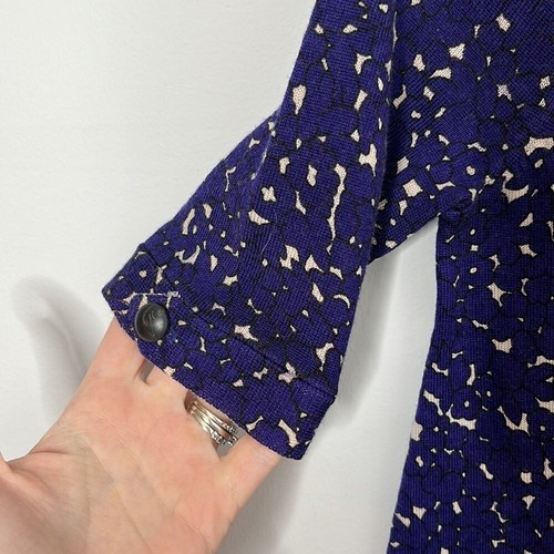 J.Crew Collection Wool Blue Floral Short Sleeve Sweater Dress - Picture 4 of 5