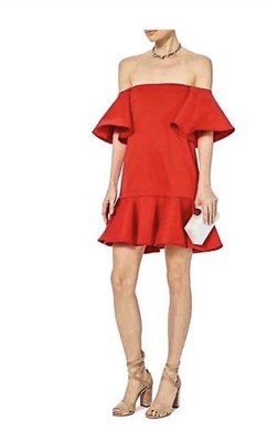 NWT Alexis Size XS 'Aliana' Off the Shoulder Red Dress Ruffle Sleeves $398