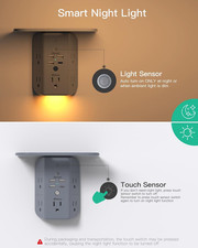 Wall Outlet Extender with Shelf and Night Light,Surge Protector,USB Wall Char...