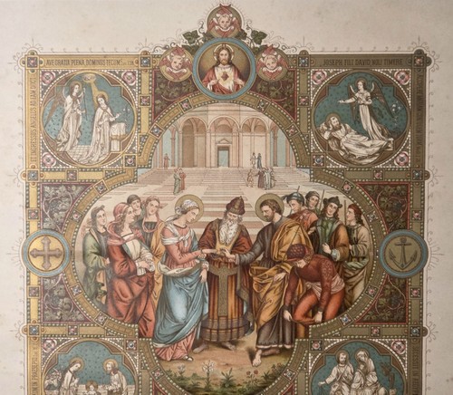 1913 Religious Marriage Certificate Lithograph – Sacred Heart Victorian Art - Picture 4 of 6