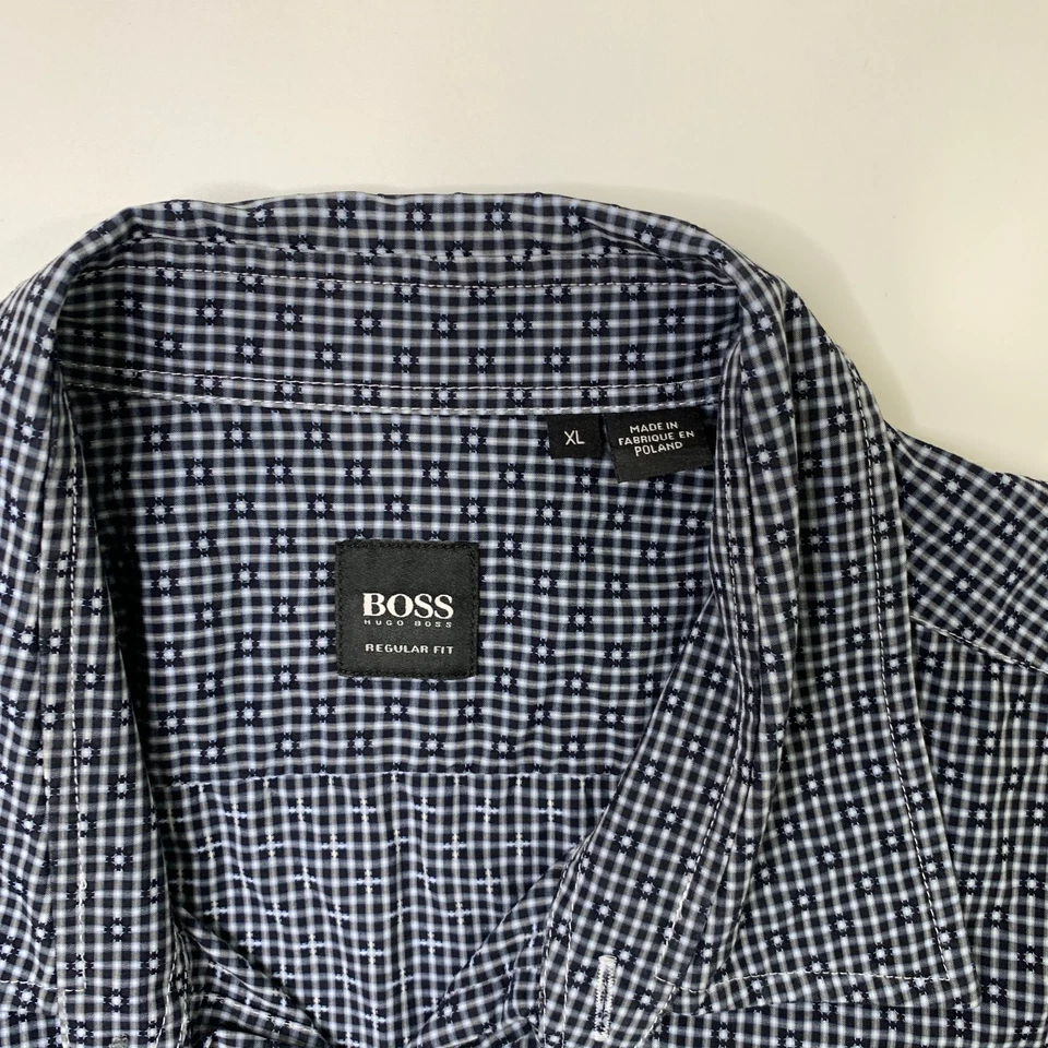 Hugo Boss Shirt Mens XL Extra Large Black Long Sleeve Gingham Check Cotton - Image 4 of 4
