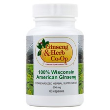 100 Pure Wisconsin American Ginseng Capsules - 500mg. 60 Count Pack of 1 