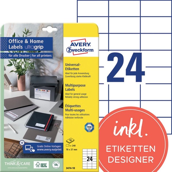 Avery Zweckform Universal-Etiketten Office&Home, 70 X 37 Mm 1 Bis 20X Spare 58%-image