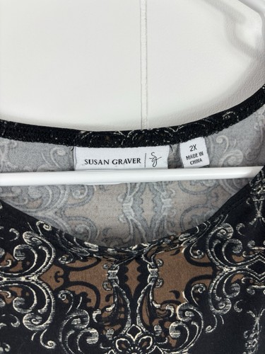 Susan Graver Damen Geometrisches Boho Top Größe 2X Braun Hippie Bauer Reif - Bild 4 von 8