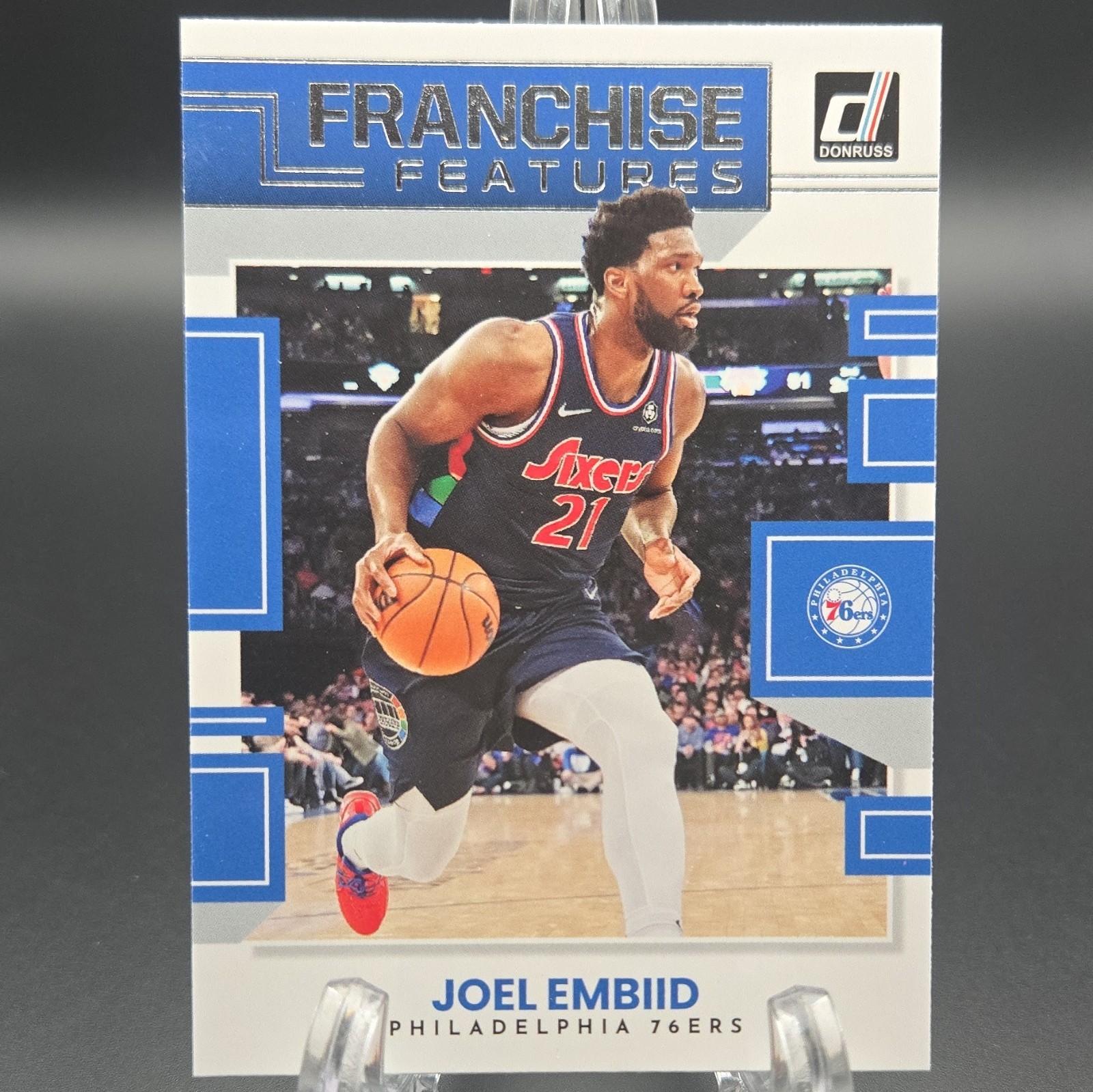 Joel Embiid #4 Basketball Cards 2022 Panini Donruss Franchise Features trading card — raw and PSA graded price guide