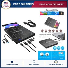 GODBPNYMU 5-in-1 External CD/DVD Drive USB 3.0 Type-C Burner SD/TF Reader