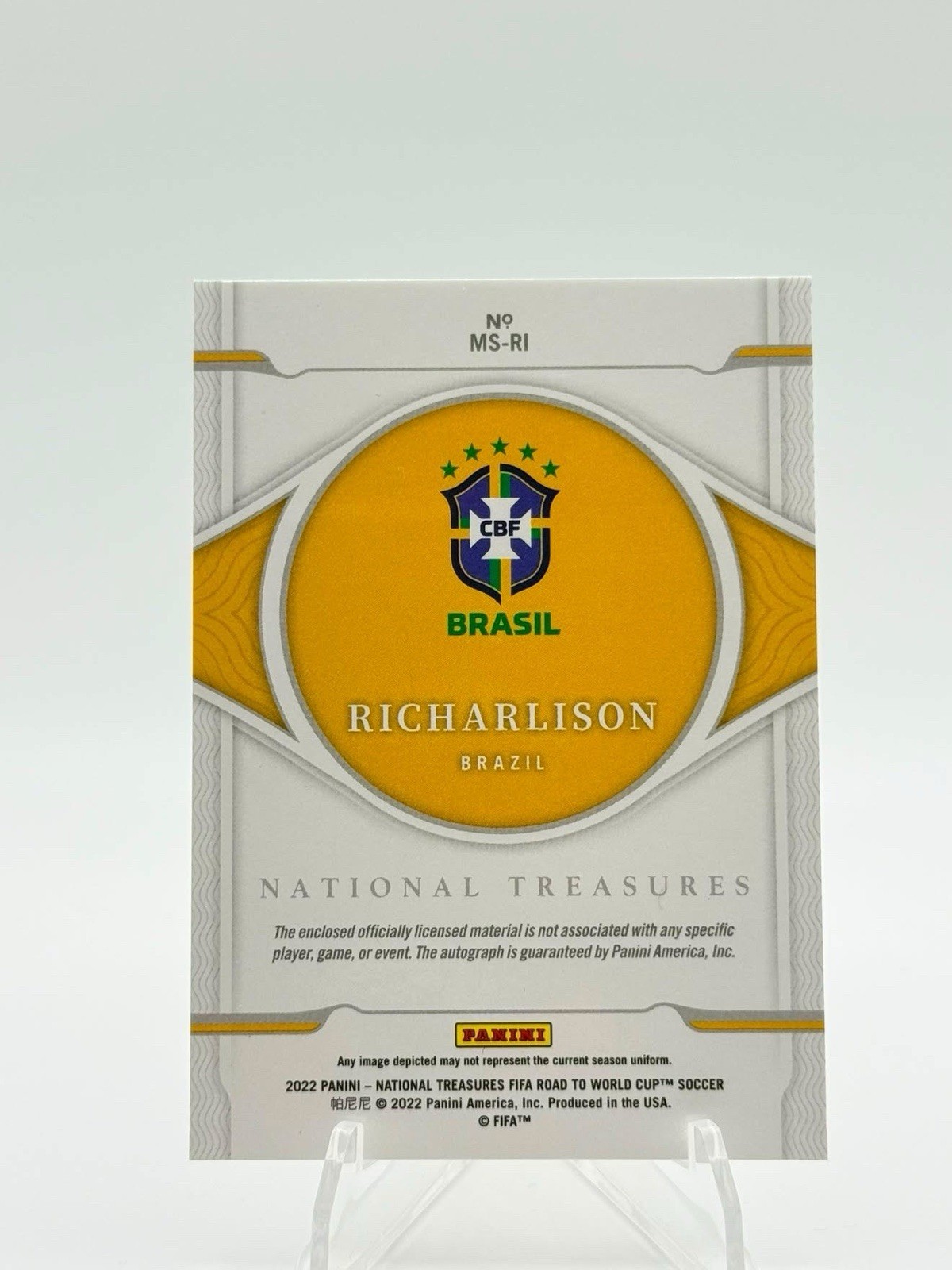 Richarlison 2022 Panini National Treasures Road to World Cup /25 #MS-RI Auto view 2