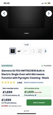 Image of Siemens IQ-700 HM776G1B1B Built In Electric Single Oven with Microwave Function