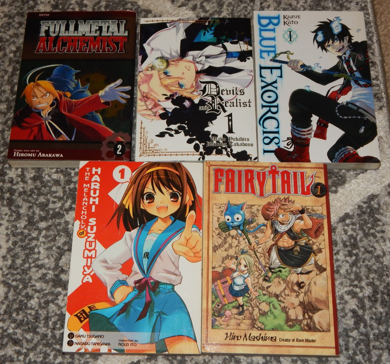Mixed Lot: 5 Manga: Blue Exorcist, Devils Realist, Suzumiya, Fairytail,Fullmetal
