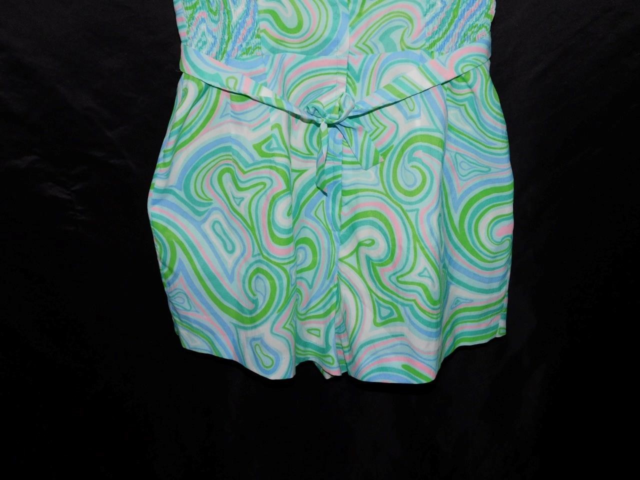 Vtg 60s Gabar XS Green Pink Purple Romper Beach Swimsuit One Piece Psychedelic