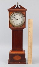 Miniature 19thC Antique Federal Fan Inlay Mahogany Broken-Arch Grandfather Clock