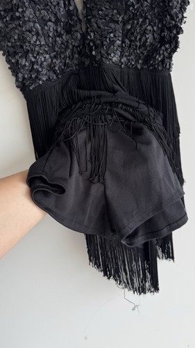 Fringed Deep V-Neck Cocktail Dress black Sz xs - Picture 8 of 10