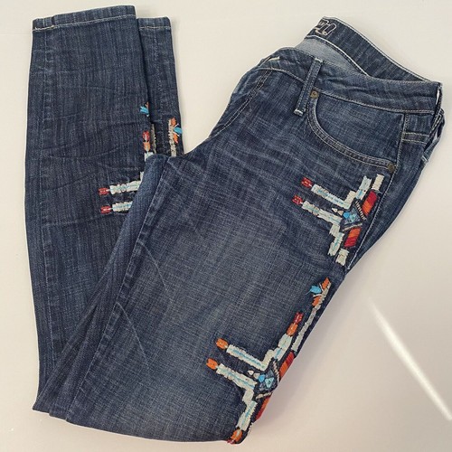 Robin’s Jeans bestickt Chapa Denim gerades Bein Damengröße 29 blau hergestellt in den USA - Bild 1 von 10