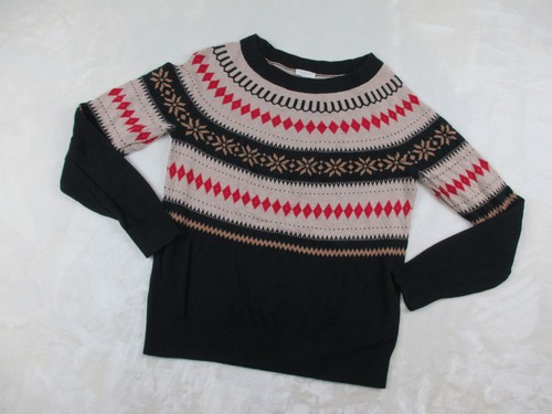 Suéter Talbots Mujer Mediano Negro Fair Isle Pullover Tejido Vacaciones Navidad - Imagen 2 de 7