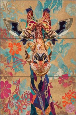 Giraffe Tile Backsplash Roozbeh Bahramali Animal Art Ceramic Mural OB-ROZ804