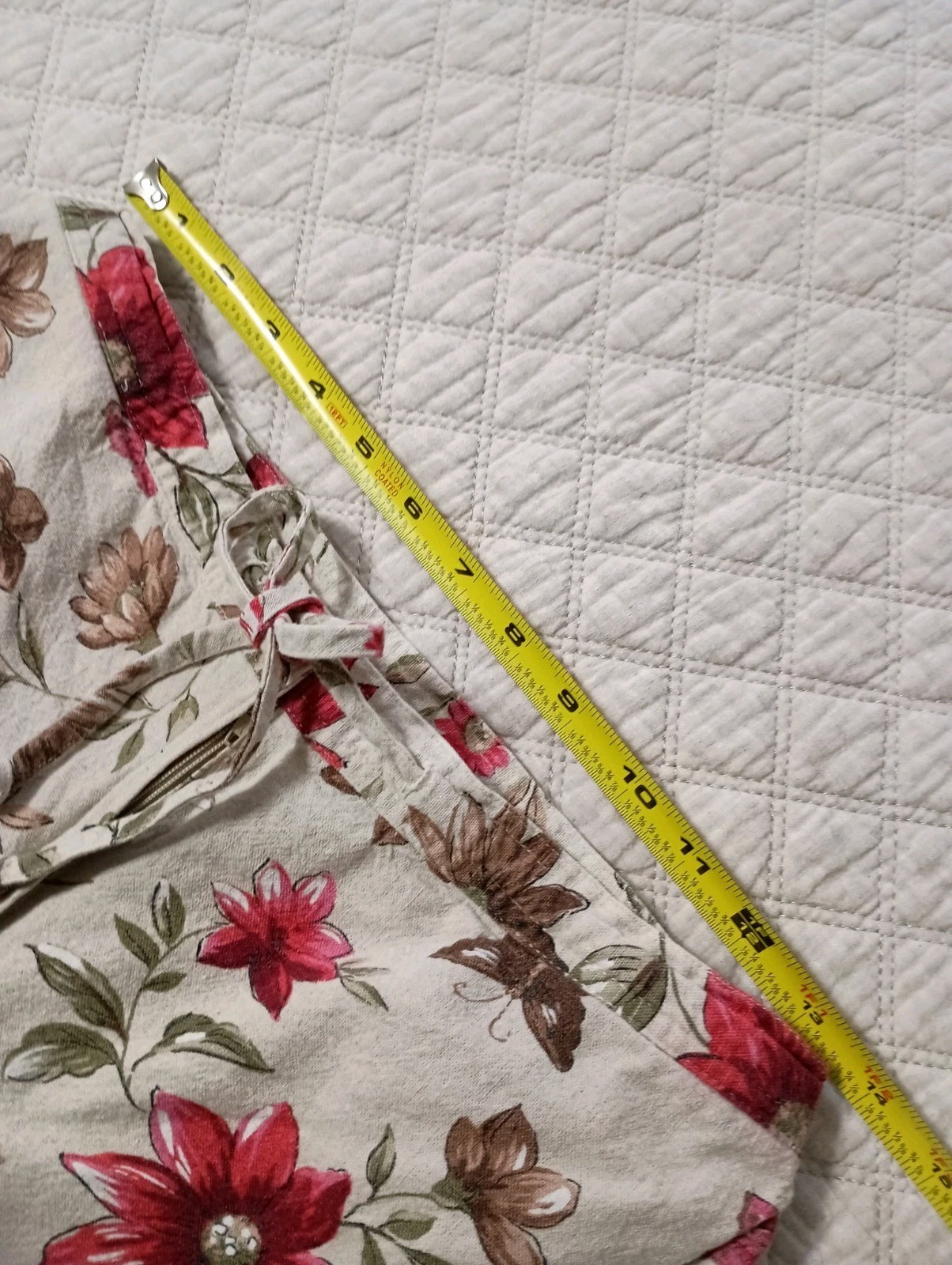 Vtg Sag Harbor Petites Sz 10P Casual 2 pc SS Beige Floral Crop Pant Set image 5