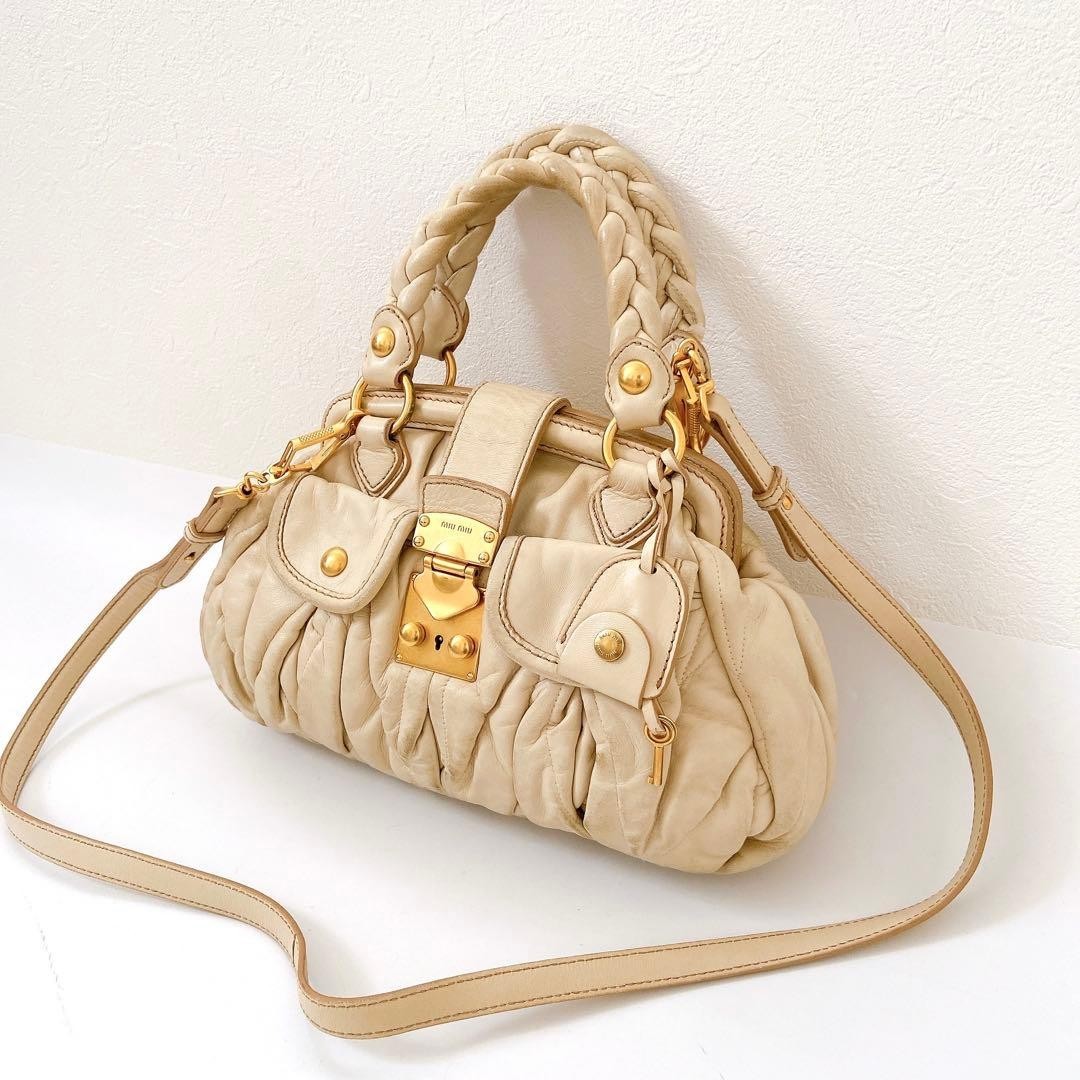 MIU MIU 2Way Leather Shoulder Bag Beige Y2K Archive MIU MIU 2Way Leather Shoulder Bag Beige Y2K Archive