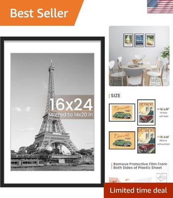 16x24 Picture Frame, Display Pictures 14x20 with Mat or 16 x 24 Without, Wall...