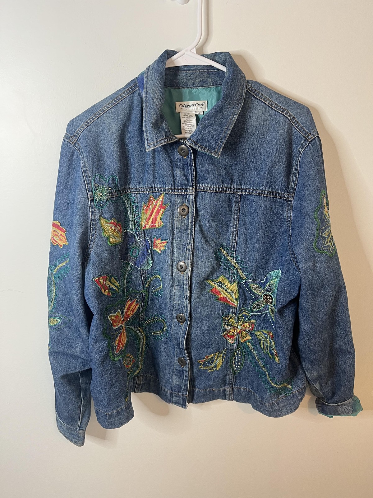 Coldwater Creek Denim Jacket Womens XL Blue Embro… - image 1