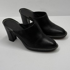 Donald J Pliner Mules Slip-On Round Toe Black Leather Made in Italy 8M