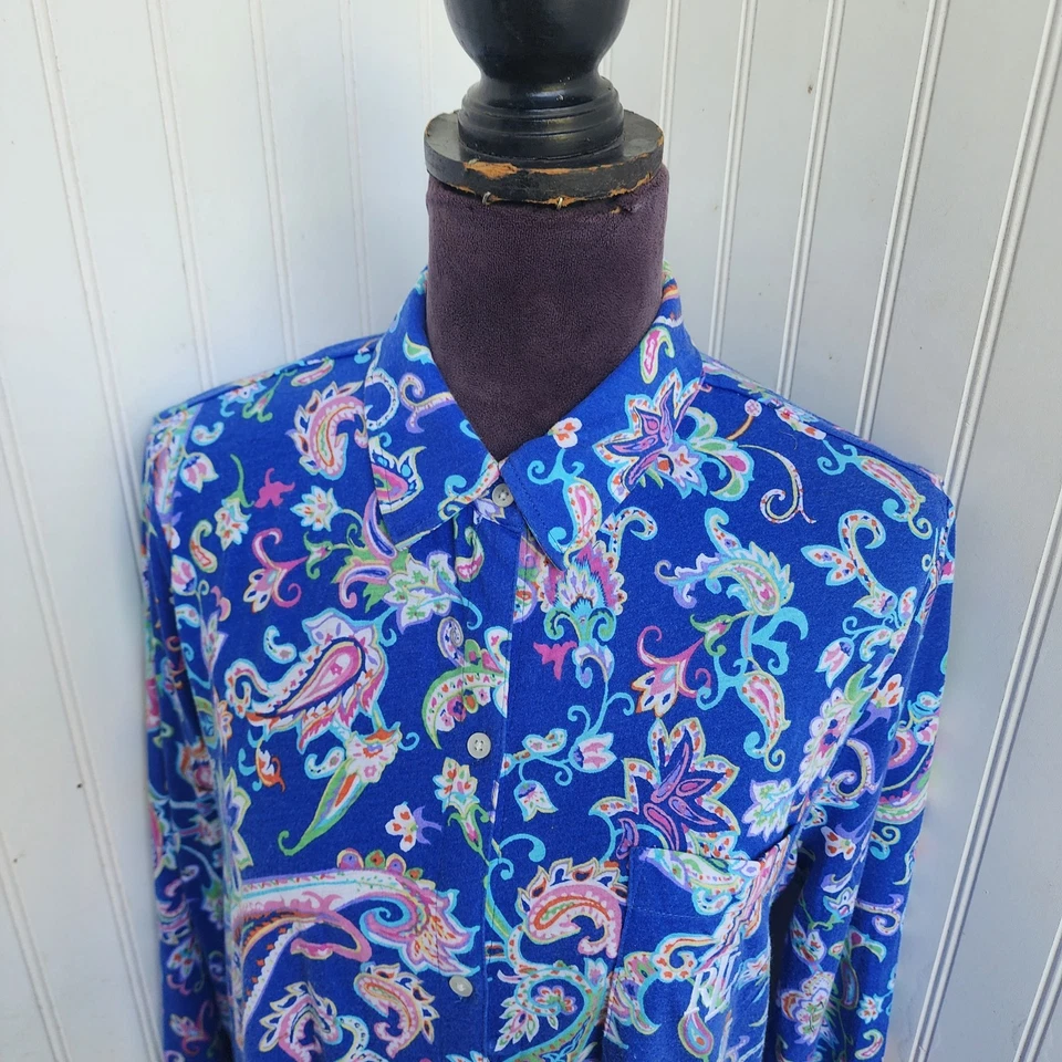 Camisa Ralph Lauren Para Mujer Floral para Dormir Elastizada Cachemira Abotonada Algodón Azul M Foto 2 de 4