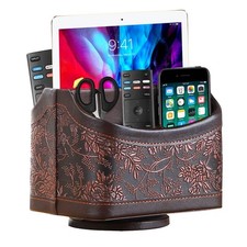 360 Rotating Remote Control Holder, PU Leather TV Remote Caddy Organizer Bas...