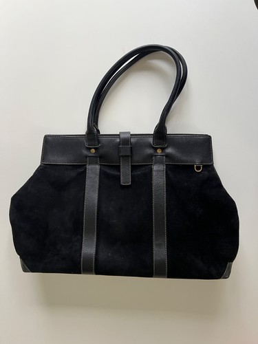 $5000 Loro Piana Bellevue Suede & Leather Black Tote/Hand Bag 18x12x5 inches