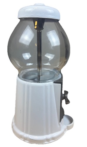 Vintage Gumball Machine Coin Operated Candy Dispenser White Metal Glass 11" Tall - Picture 3 of 4