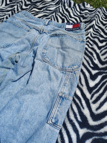 Vintage Tommy Hilfiger Carpenter Jeans Herren 34x32 Blau Denim Baggy Y2K Flag Wide - Bild 4 von 14